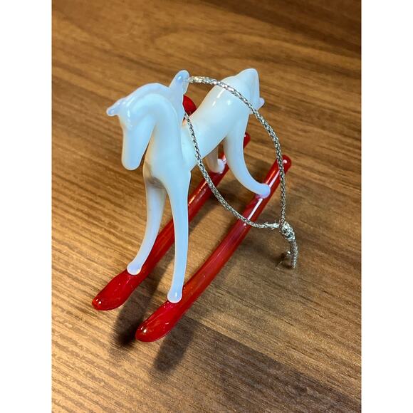 Vintage Blown Glass Rocking Horse Ornament Red Rockers Heart Detail Christmas - Picture 2 of 8